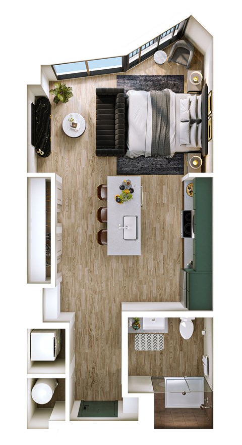 Floor plan for studio, 1 bath, 551 sqft